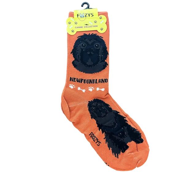 Foozys Newfoundland Dog Pattern Crew Socks Orange Women's One Size - Picture 1 of 2